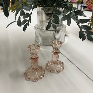Elegant Pink Glass Candle Holders